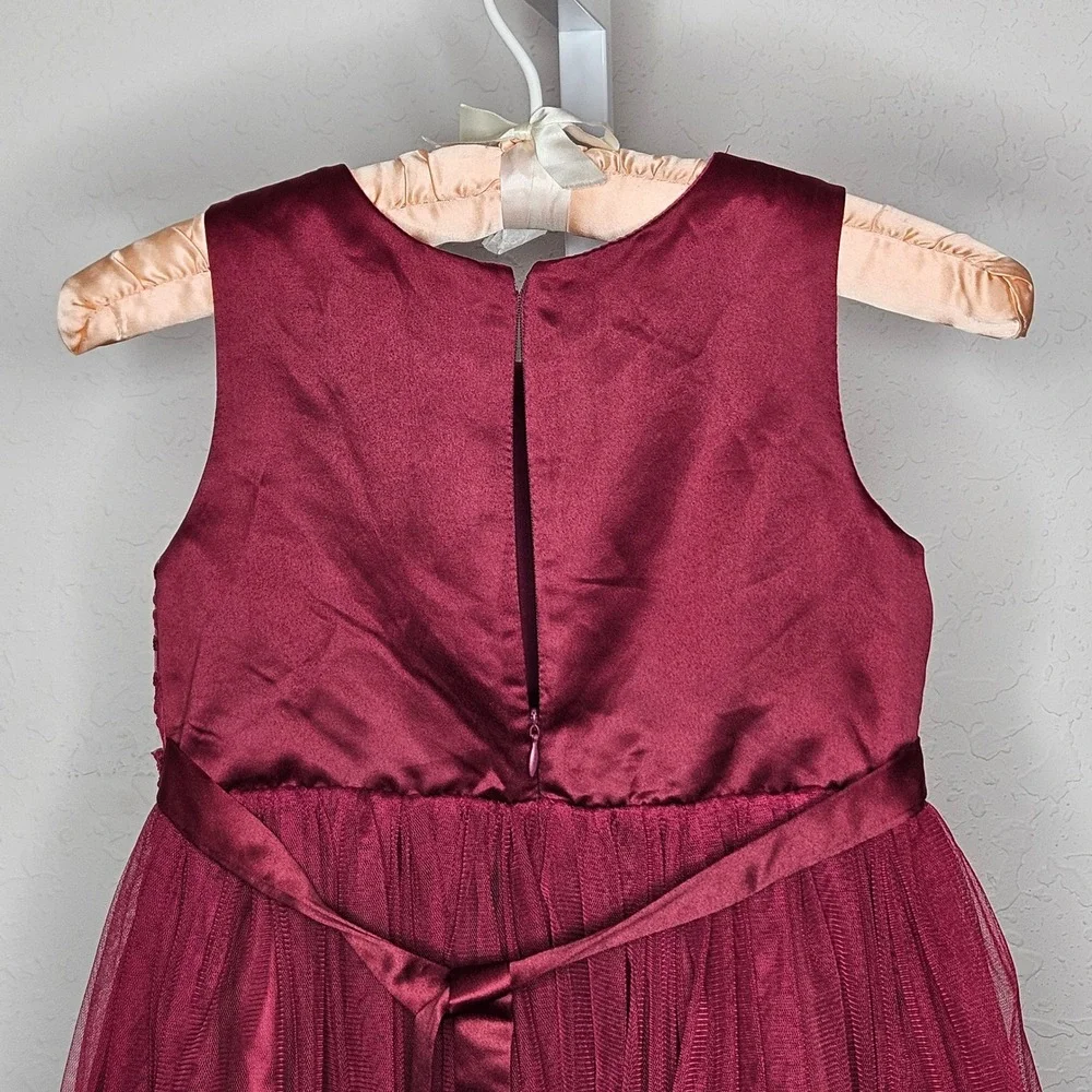Beautees Girls Burgundy Sequin Tulle Party Dress Size 6X Formal Holiday Wine
